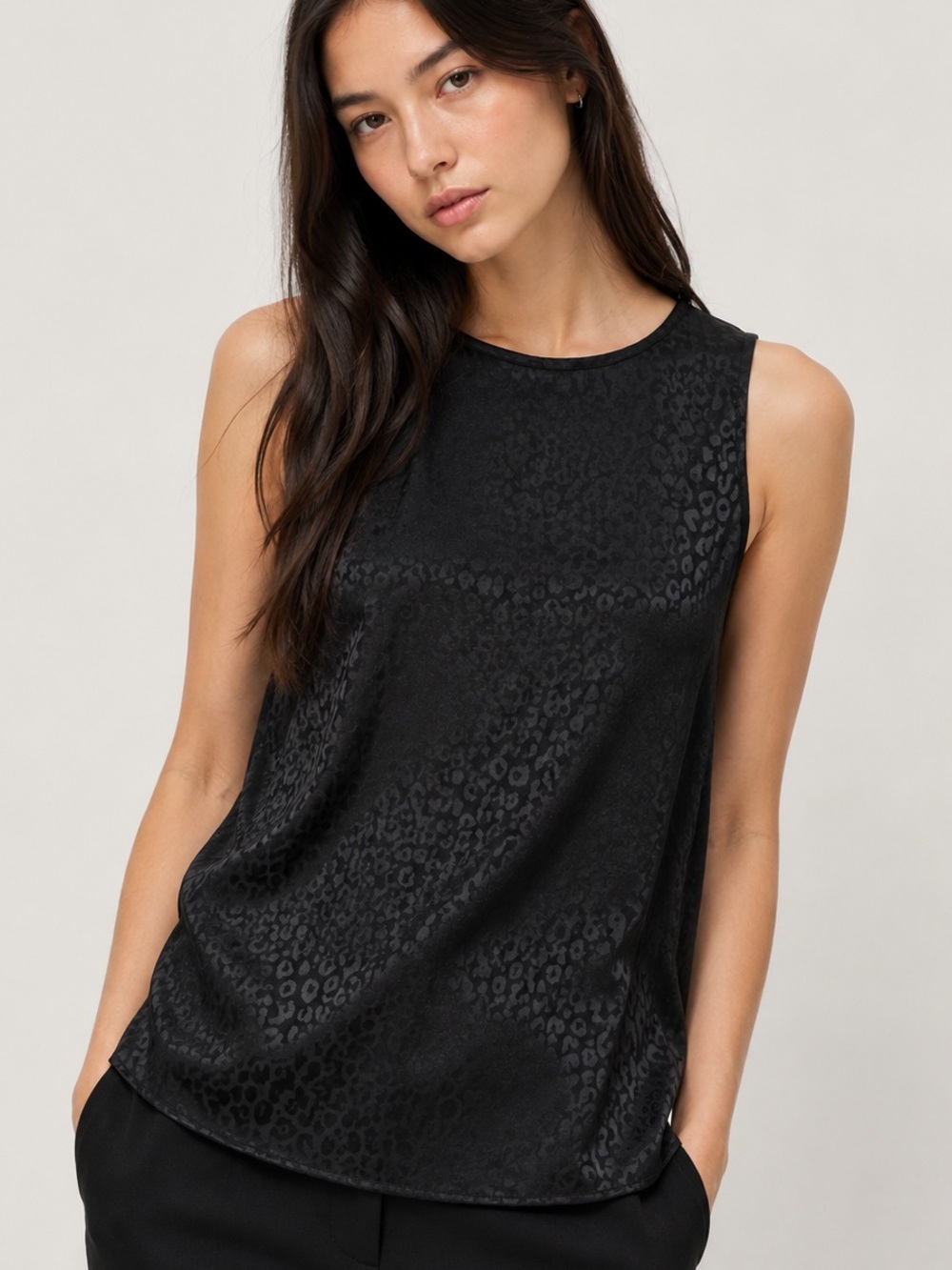 The Kooples Black Leopard Jacquard Sleeveless Shell Top Tank Size S